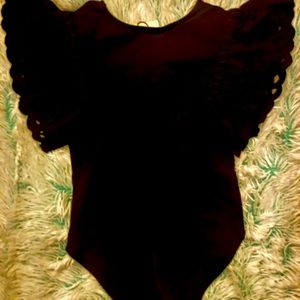 Zara ruffle short-sleeve black bodysuit kids girls 8-10 NWT